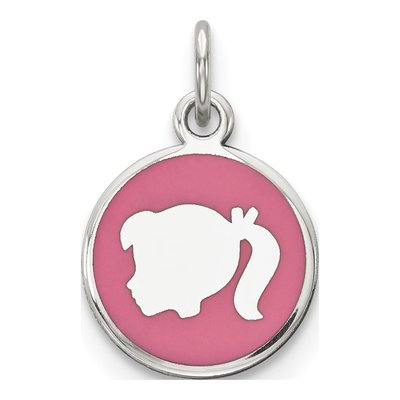 Sterling Silver Pink Enamel Girl Head Charm