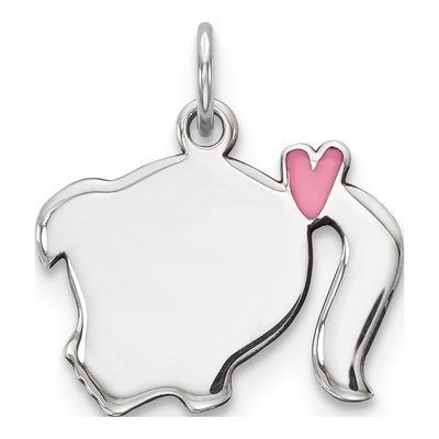 Sterling Silver Pink Enamel Girl Head Charm