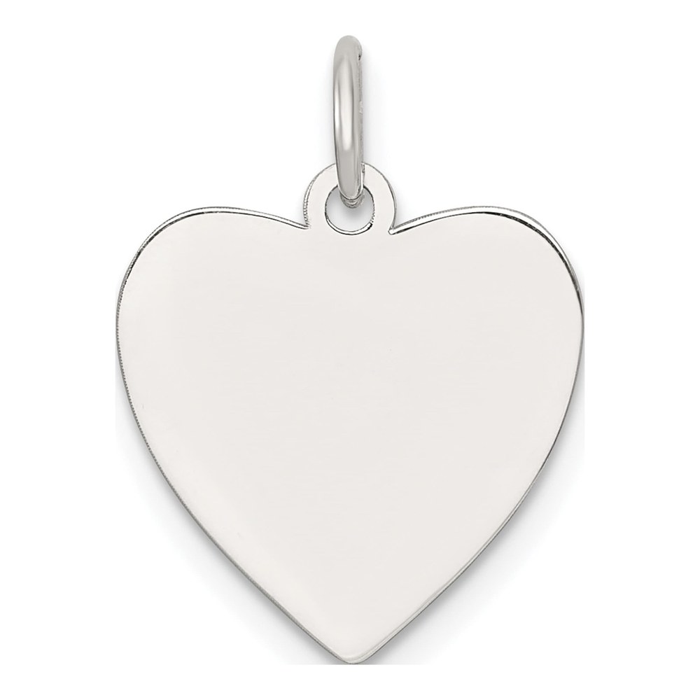 Sterling Silver Rhodium-Plated Rh-Plt Engraveable Heart Polished Front/satin Back Disc Charm Pendant