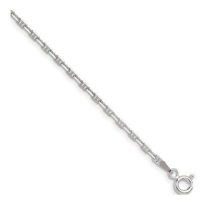 Sterling Silver 2mm Diamond-Cut Mariner Anchor Chain Anklet