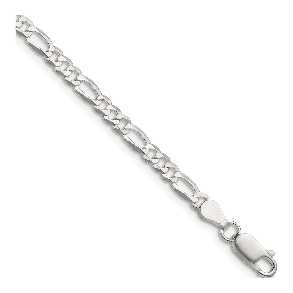 26 Inch Sterling Silver 4.0mm Lightweight Flat Figaro Chain Necklace with Lobster Clasp