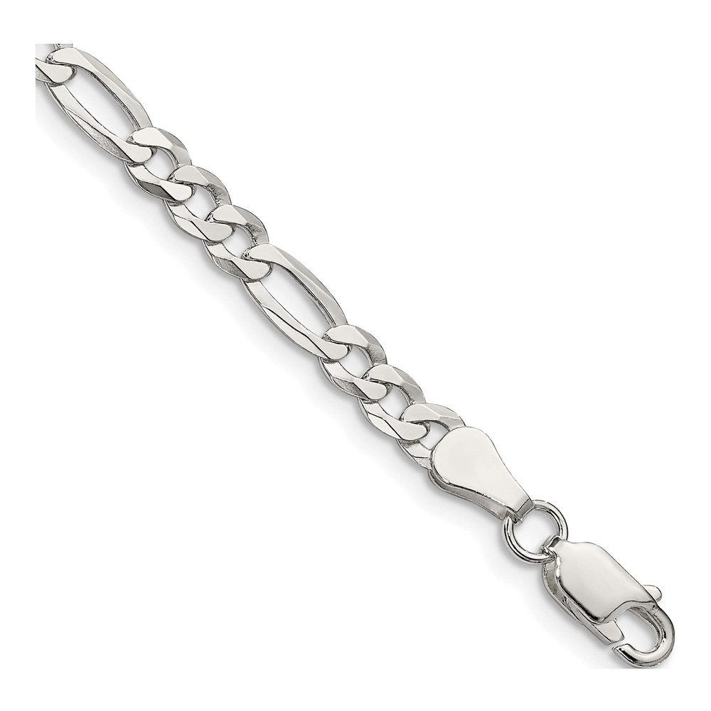9 Inch Sterling Silver 4.5mm Lightweight Flat Figaro Chain Anklet with Lobster Clasp