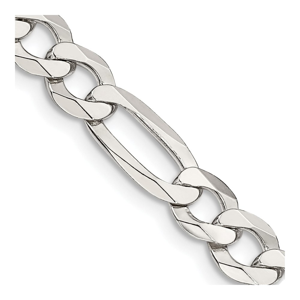26 Inch Sterling Silver 7.0mm Lightweight Flat Figaro Chain Necklace with Lobster Clasp