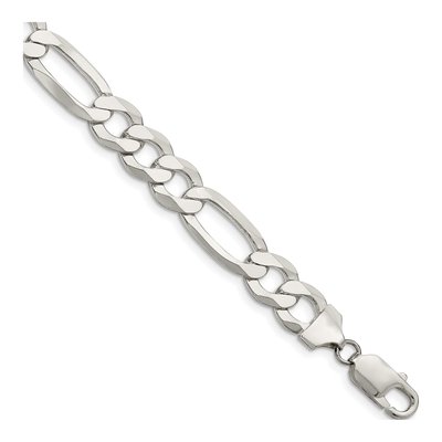 Sterling Silver 9.5mm Flat Figaro Chain Bracelet