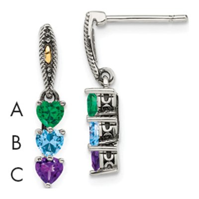 Sterling Silver & 14K Gold 3-Stone Mount Earring Mounting