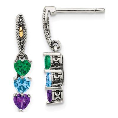 Sterling Silver & 14K Gold Personalized 3-Stone Mother's Dangle Earrings – view 2