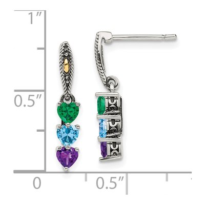 Sterling Silver & 14K Gold Personalized 3-Stone Mother's Dangle Earrings – view 5