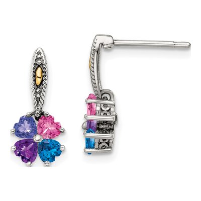 Sterling Silver & 14K Gold 4-Stone Earring Mounting