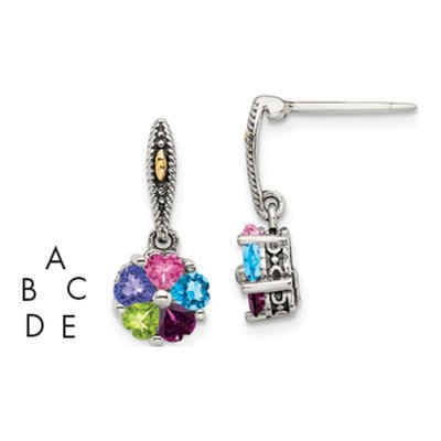 Sterling Silver & 14K Gold 5-Stone Earring Mounting
