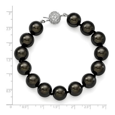 Sterling Silver CZ Rh-Pl Blk Imitat Shell Bracele Bracelet – view 4
