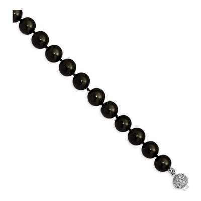 Sterling Silver CZ Rh-Pl Blk Imitat Shell Bracele Bracelet