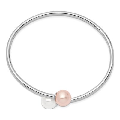 Sterling Silver Pink Shell Pearl Bangle Bracelet – view 2