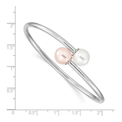 Sterling Silver Pink Shell Pearl Bangle Bracelet – view 3