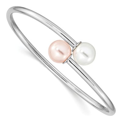 Sterling Silver Pink Shell Pearl Bangle Bracelet