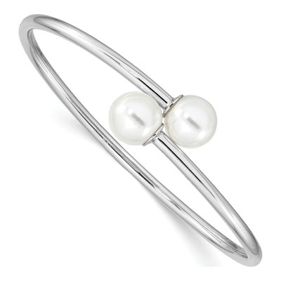 Sterling Silver Shell Pearl Bangle Bracelet