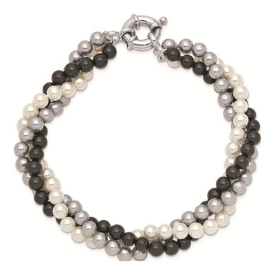 Sterling Silver Shell Pearl 3-Row Bracelet – view 4