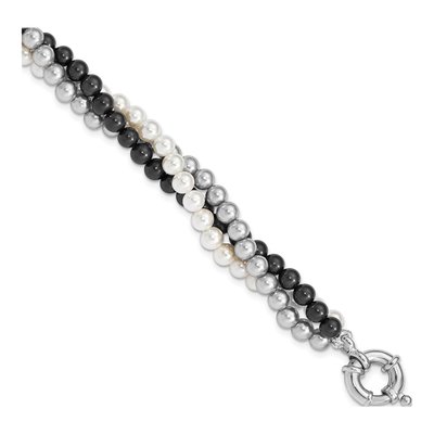 Sterling Silver Shell Pearl 3-Row Bracelet