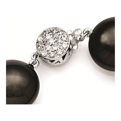 Sterling Silver CZ Rh-Pl Coin Blk Imitat Shell Brac Bracelet – view 3