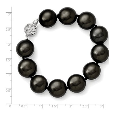 Sterling Silver CZ Rh-Pl Coin Blk Imitat Shell Brac Bracelet – view 4
