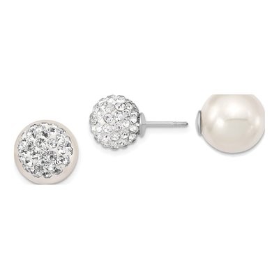 Sterling Silver Crystal Shell Stud Earrings
