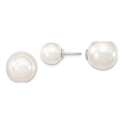 Sterling Silver Shell Pearl Front-Back Stud Earrings