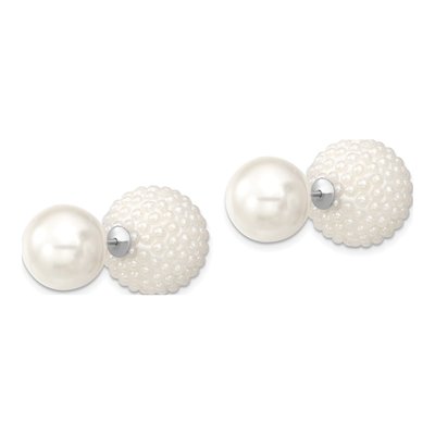 Sterling Silver Front-Back Shell Pearl Stud Earrings – view 2