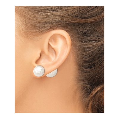 Sterling Silver Front-Back Shell Pearl Stud Earrings – view 3