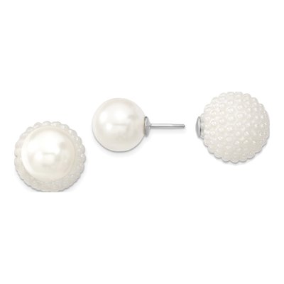 Sterling Silver Front-Back Shell Pearl Stud Earrings