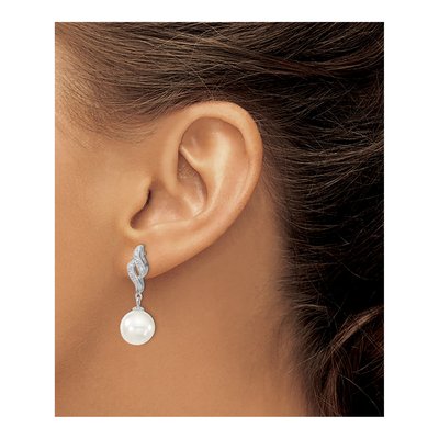Sterling Silver CZ Shell Dangle Earrings – view 3