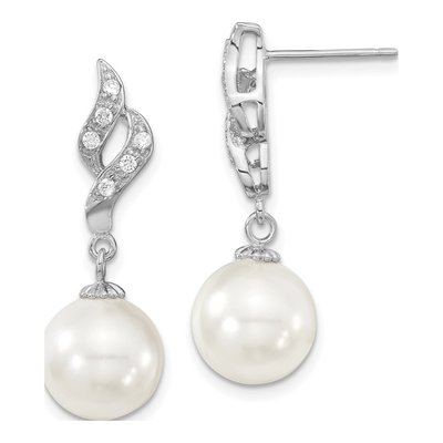 Sterling Silver CZ Shell Dangle Earrings
