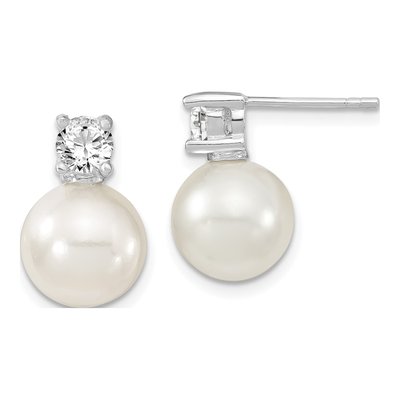 Sterling Silver CZ Shell Dangle Earrings