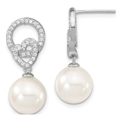 Sterling Silver CZ Shell Dangle Earrings