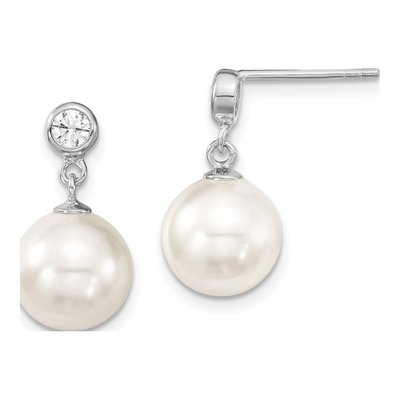 Sterling Silver CZ Shell Dangle Earrings