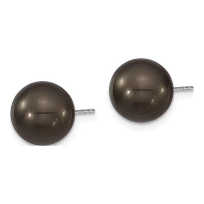 Sterling Silver Black Shell Pearl Stud Earrings – view 2