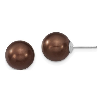 Sterling Silver Brown Shell Pearl Stud Earrings