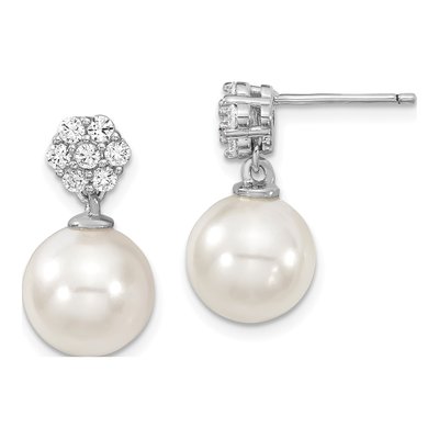 Sterling Silver CZ Shell Dangle Earrings