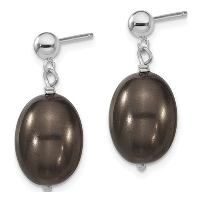 Sterling Silver Black Shell Pearl Dangle Earrings – view 2