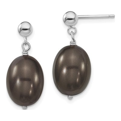 Sterling Silver Black Shell Pearl Dangle Earrings