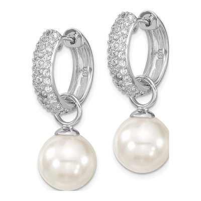 Sterling Silver 34mm CZ Interchangeable Shell Huggie Hoop Earrings – view 2