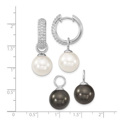Sterling Silver 34mm CZ Interchangeable Shell Huggie Hoop Earrings – view 3