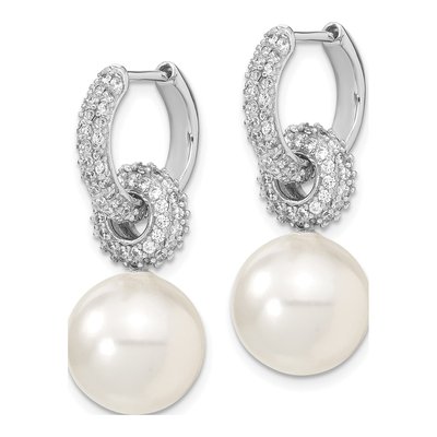 Sterling Silver 29mm CZ Shell Huggie Hoop Earrings – view 2