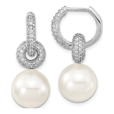 Sterling Silver 29mm CZ Shell Huggie Hoop Earrings