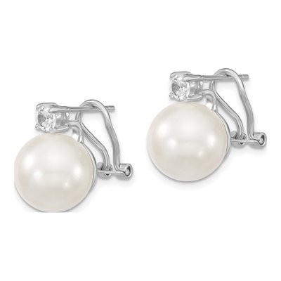 Sterling Silver CZ Shell Omega Back Stud Earrings – view 2