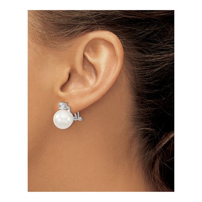 Sterling Silver CZ Shell Omega Back Stud Earrings – view 3