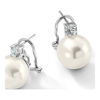 Sterling Silver CZ Shell Omega Back Stud Earrings – view 5