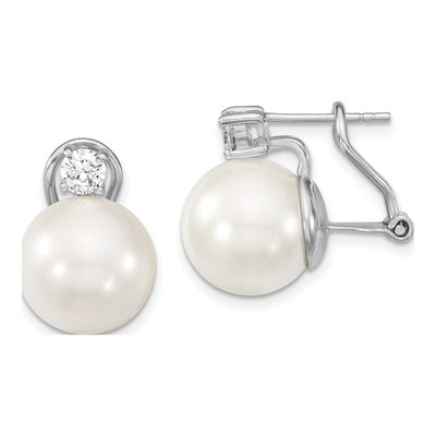 Sterling Silver CZ Shell Omega Back Stud Earrings
