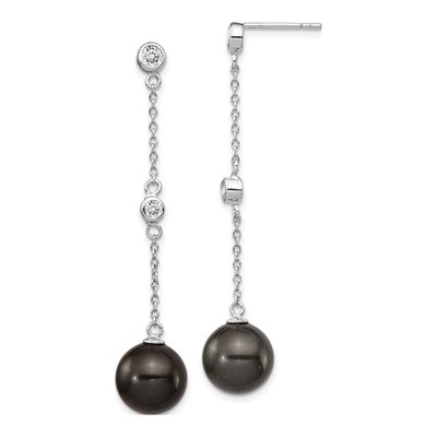 Sterling Silver CZ Shell Dangle Earrings