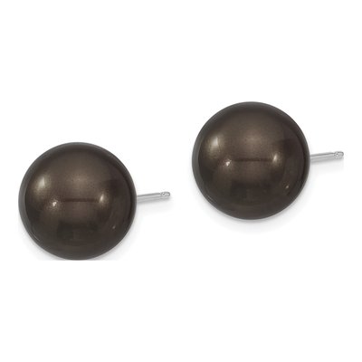 Sterling Silver Black Shell Pearl Stud Earrings – view 2