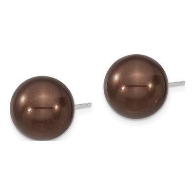 Sterling Silver Brown Shell Pearl Stud Earrings – view 2