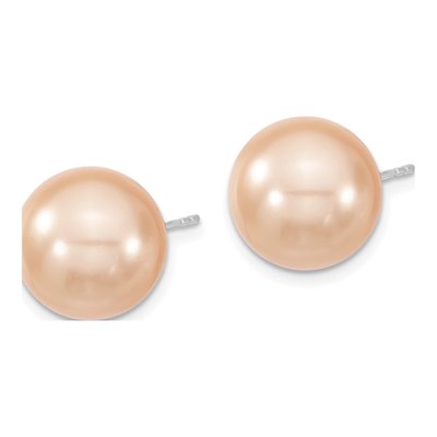 Sterling Silver Pink Shell Pearl Stud Earrings – view 2
